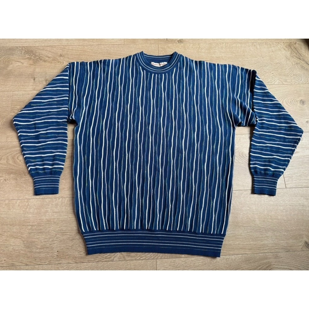 EUC vintage Norm Thompson blue white 90s crewneck sweater coogi grandpa size L